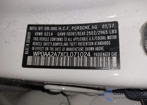 2012 Porsche Panamera 4 из США, поврежденный, VIN WP0AA2A7XCL071024